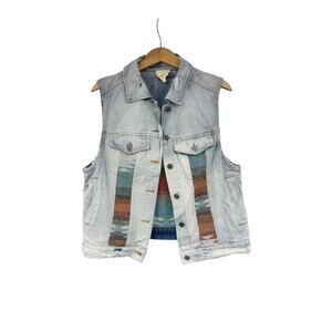 Sterling & Stitch Southwest Print Denim Vest Western Wear Boho Festival Womens L